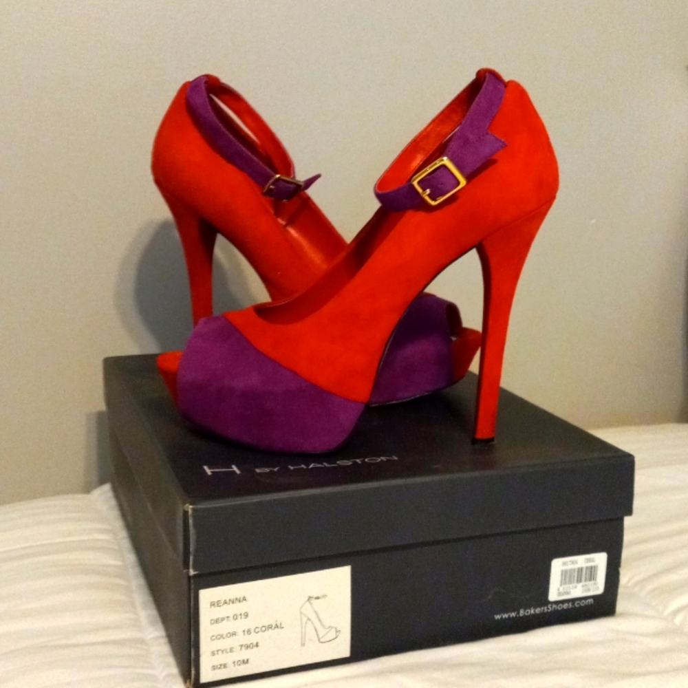H by Halston red & purple platform high heels size 10